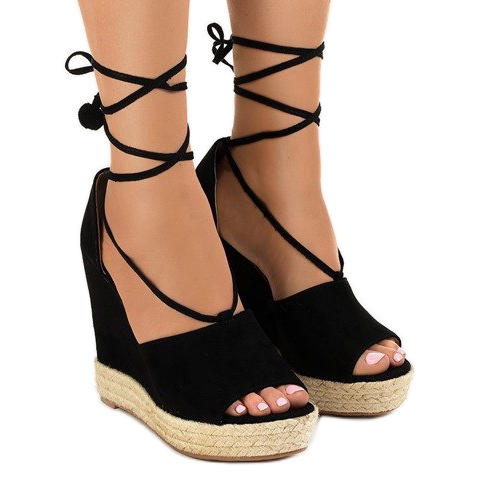 Musta kiila sandaalit espadrilles F35-18