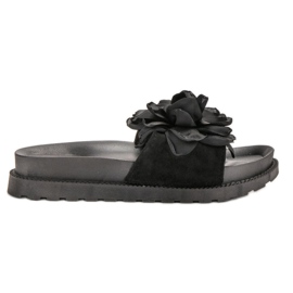 Queen Vivi Mokkanahkatossut kukilla musta