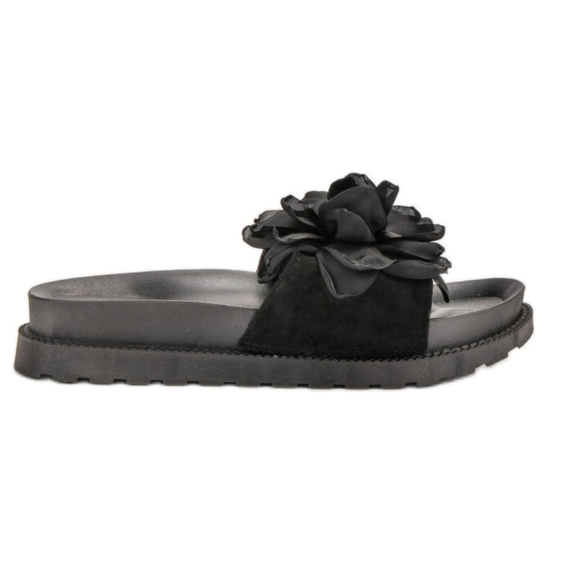 Queen Vivi Mokkanahkatossut kukilla musta