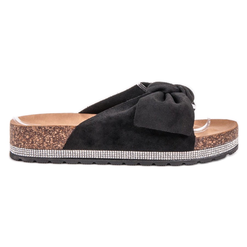 SHELOVET Mokkanahkatossut kristalleilla musta