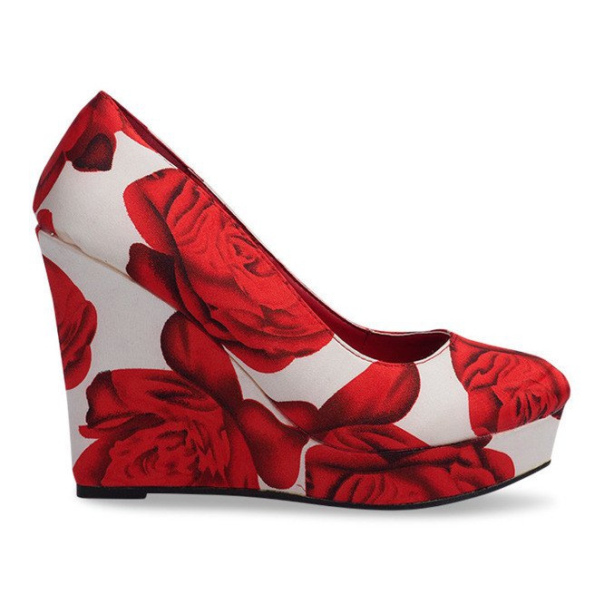 Lakatut pumput Wedge 2011-40 Punainen valkoinen