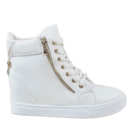 Valkoiset lenkkarit kiilamaisella kantapäällä kultaisella liukusäätimellä DD477-2 valkoinen