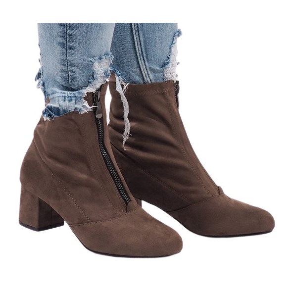 Khaki-mokkanahkaiset saappaat, joissa on FOZ-01-vetoketju monivärinen vihreä