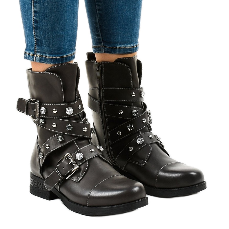 Koristellut harmaat korkeat nilkkurit 88093