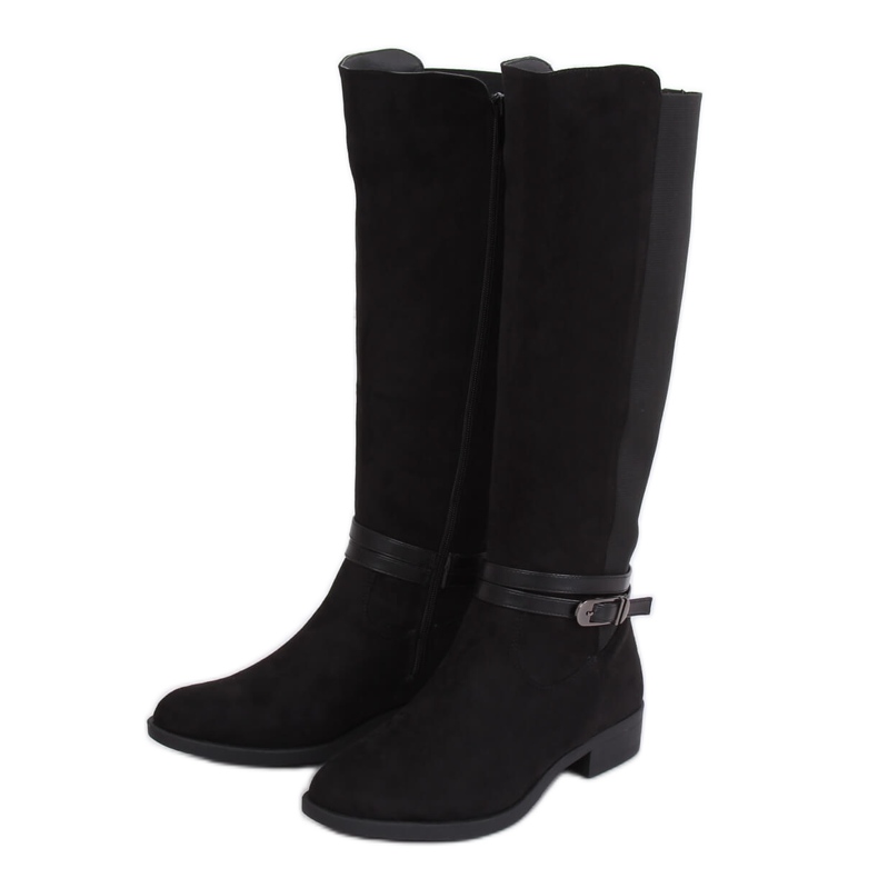 Musta SP10 Mustat ratsastussaappaat, joissa joustava päällinen