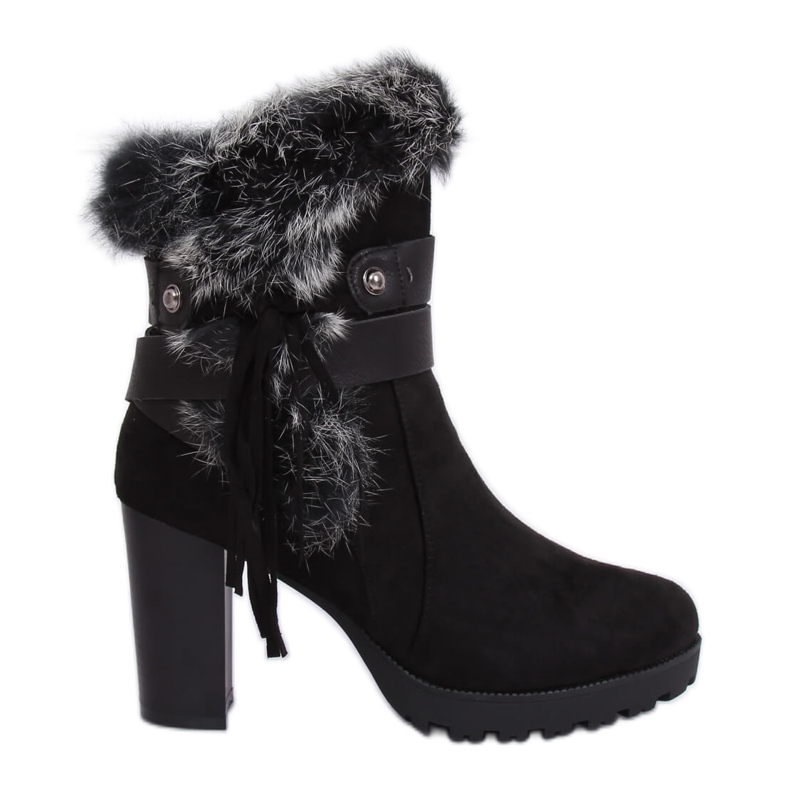 Mustat korkokengät turkiksella SP05 Musta