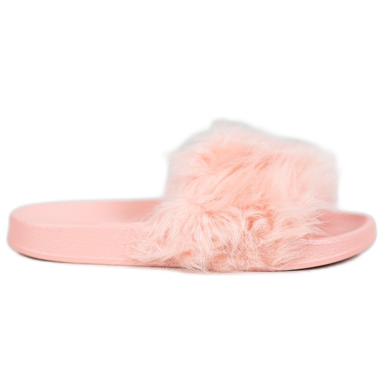 SHELOVET Kumiset tohvelit turkiksella vaaleanpunainen