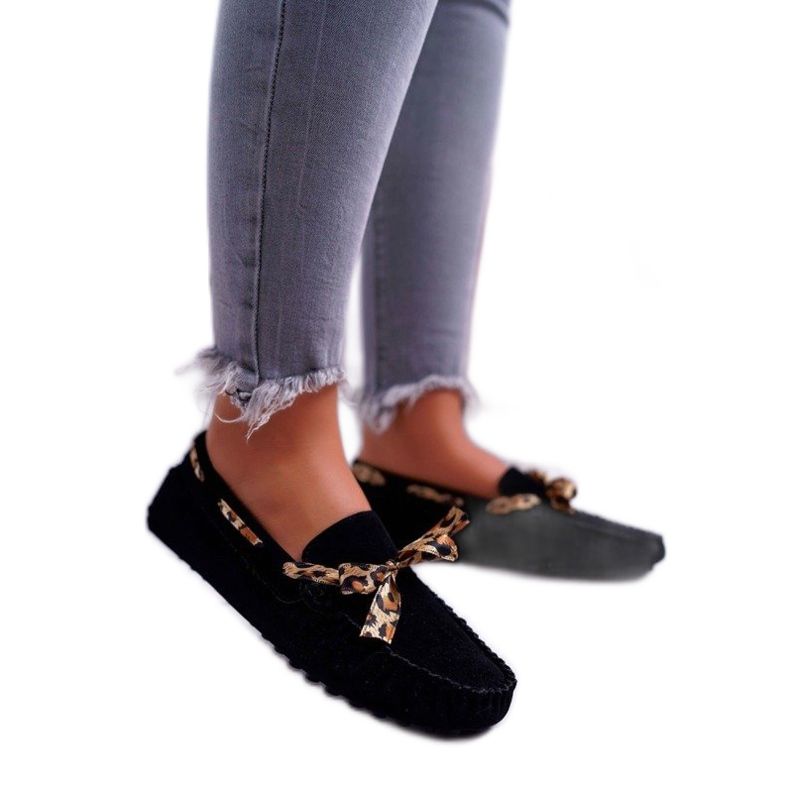 LU BOO Mustat naisten mokkasiinit mokkanahka 301-10