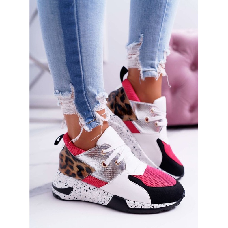LU BOO Naisten valkoiset kengät, joissa leopardikuvio 12553-10 valkoinen monivärinen