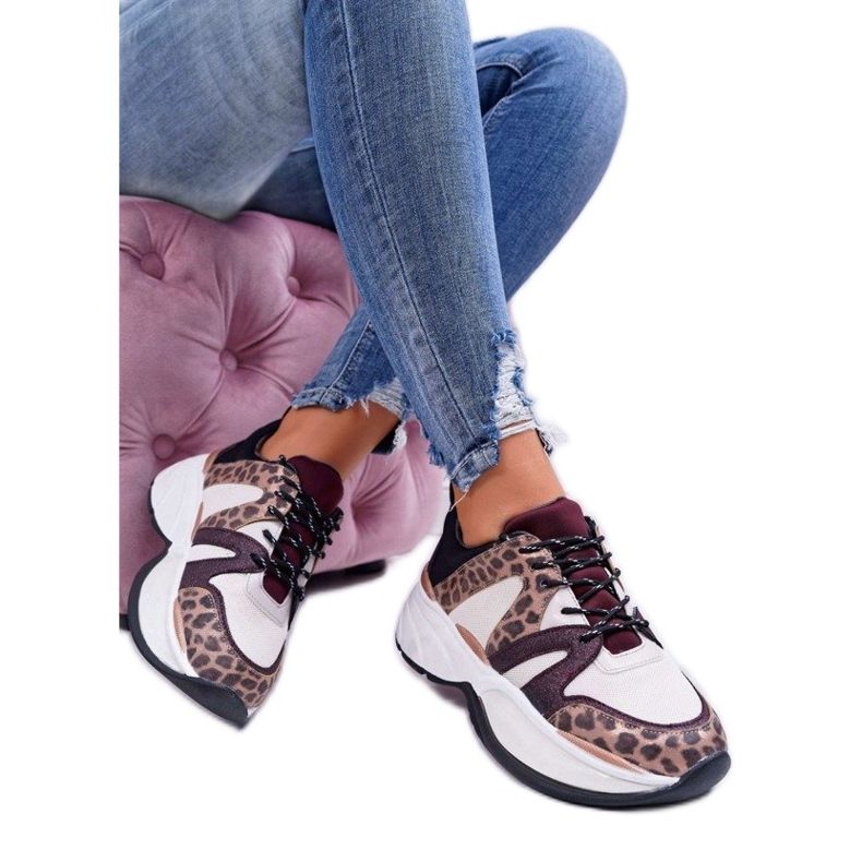 Valkoiset urheilukengät, lenkkarit leopardi FY091-3 ruskea monivärinen