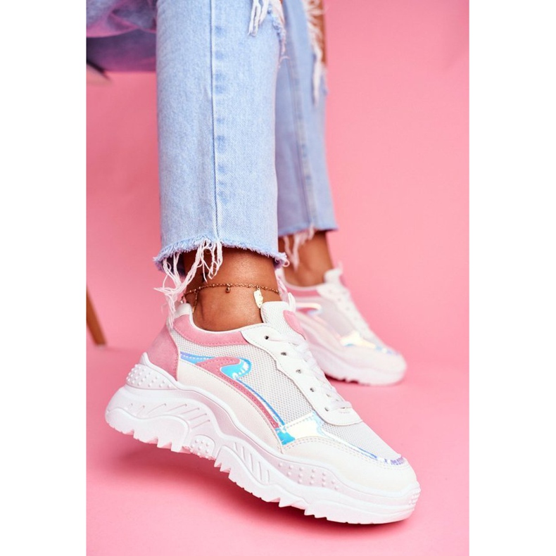 BUGO 878 vaaleanpunaiset ja valkoiset naisten urheilukengät valkoinen vaaleanpunainen monivärinen