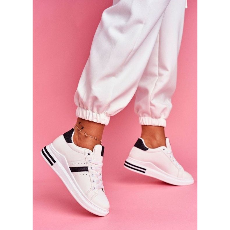 SEA Valkoiset glitteriset naisten urheilukengät BL202 valkoinen musta