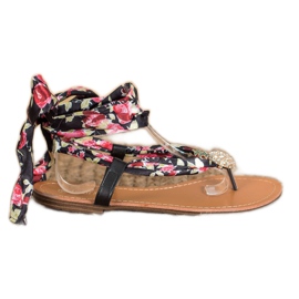SHELOVET Sidotut sandaalit ananaksella musta monivärinen