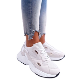 FRJ Valkoiset ja beigenväriset naisten urheilukengät R-02 valkoinen ruskea