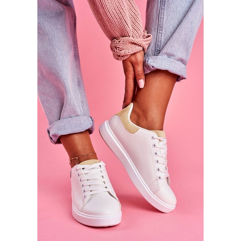 SEA Valkoiset urheilukengät, joissa on beige LA85 -kantapäälaskuri valkoinen ruskea