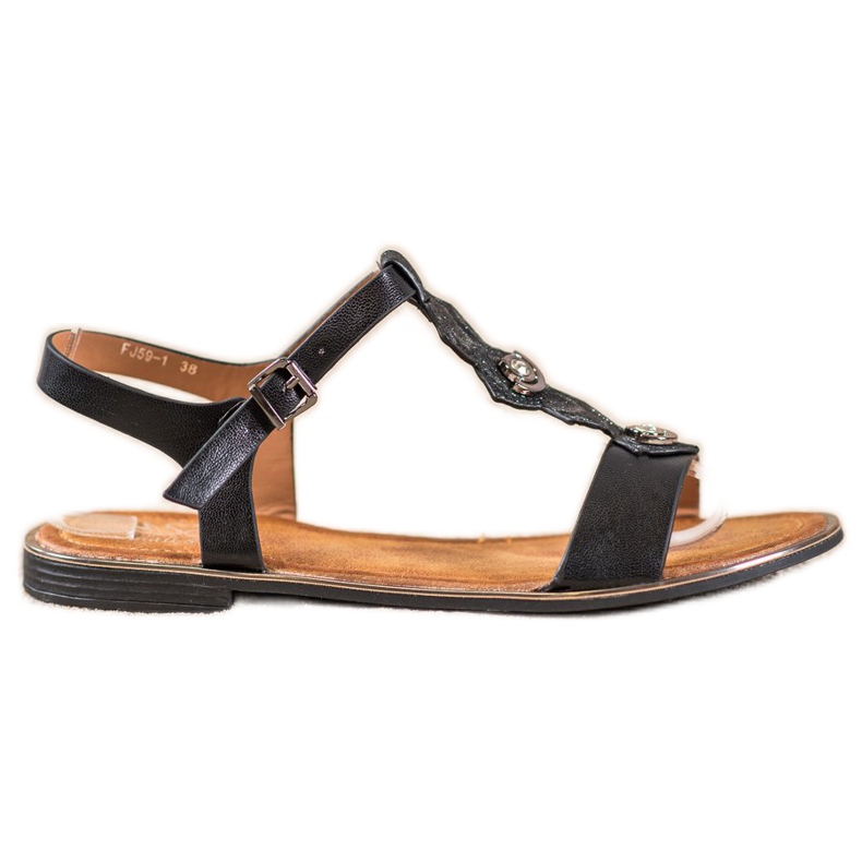 Small Swan Mustat sandaalit, joissa on kuutio zirkonia