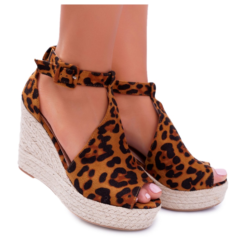 NFR Naisten sandaalit Wedge Platform Leopard Begest ruskea