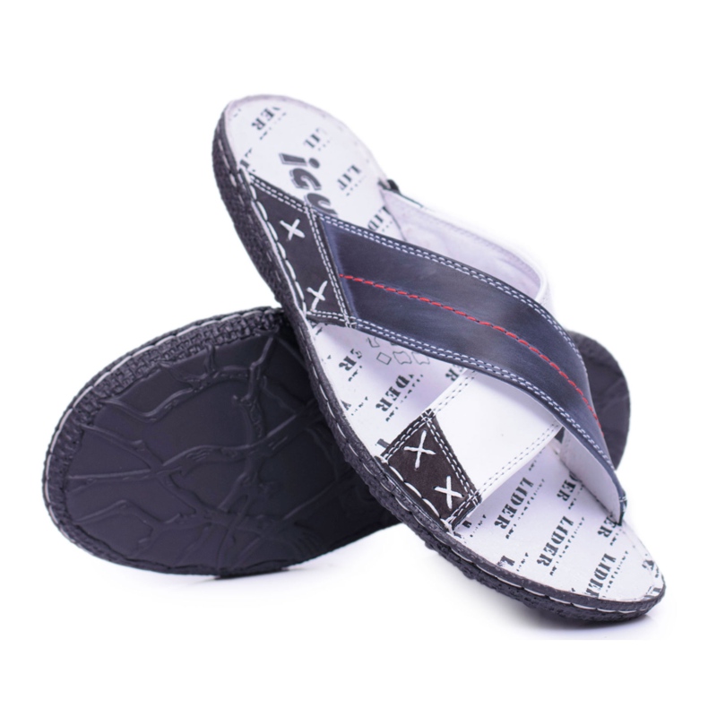 Iguana Tummansininen vaalea nahkainen miesten tossut Okei laivastonsininen