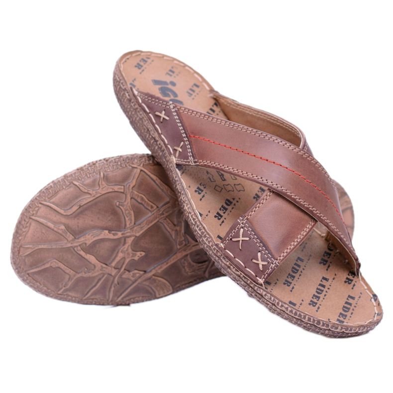 Iguana Ruskeat vaaleat nahkaiset miesten tossut Okei