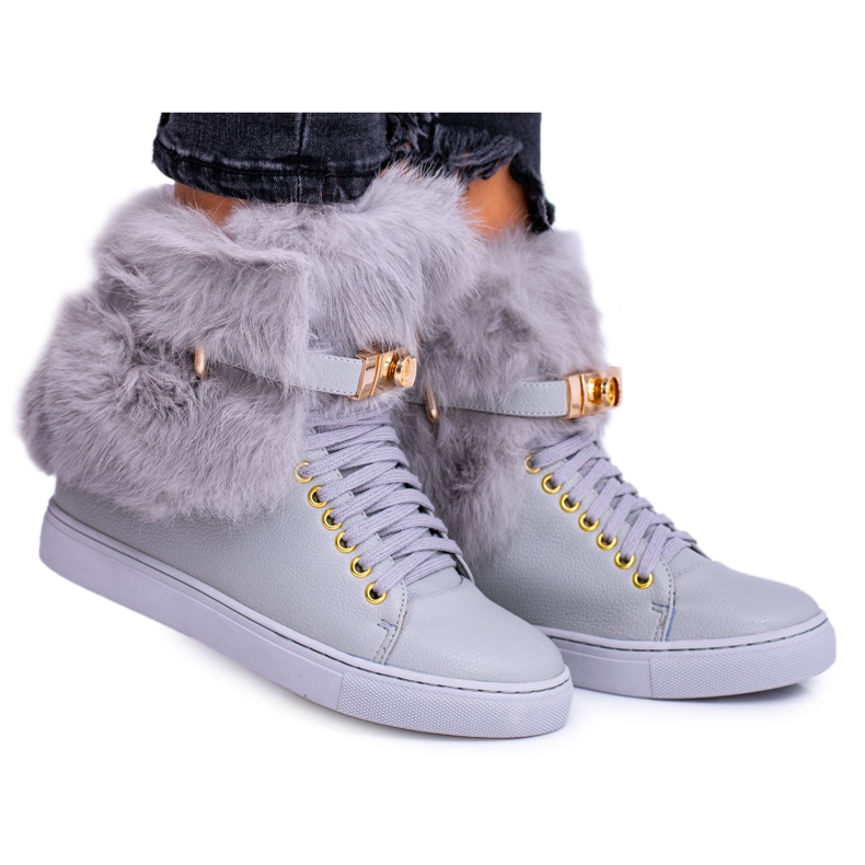 Lu Boo harmaat saappaat luonnollisella Gisele -turkilla