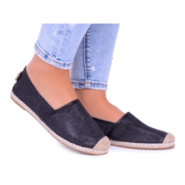 Lu Boo Black Glitter Naisten Espadrilles Slip On Miravet musta