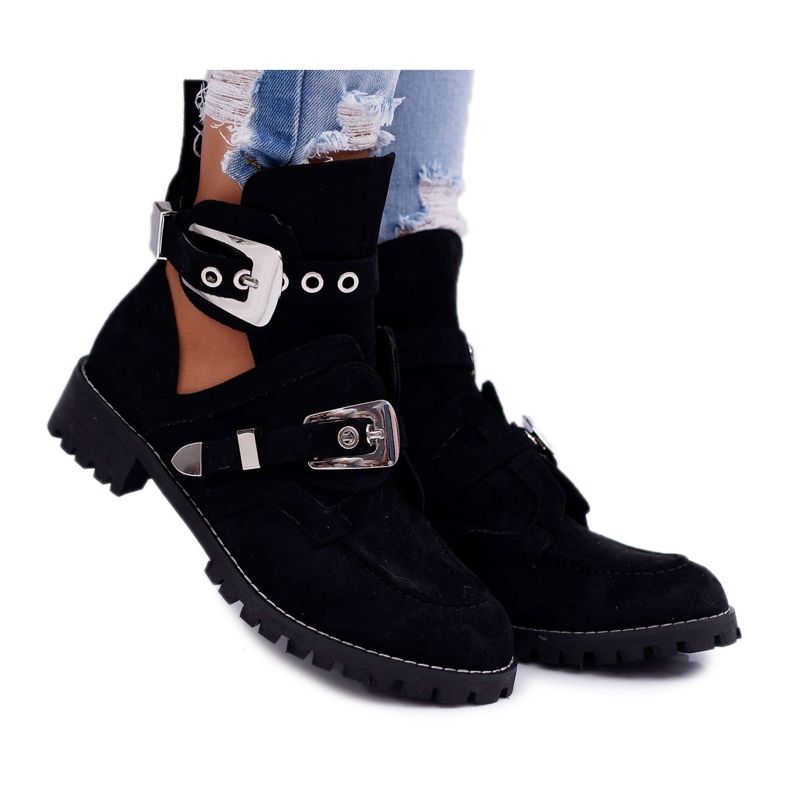 Lu Boo Black Suede Cut Out Saappaat Rock Girl musta