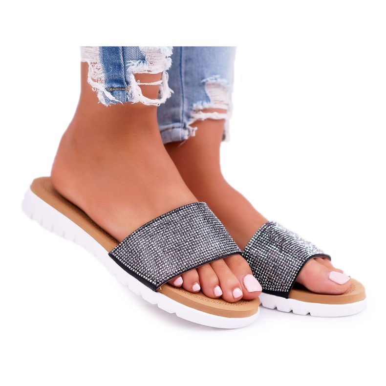 Lu Boo Naisten mustat tohvelit, joissa on paljetteja