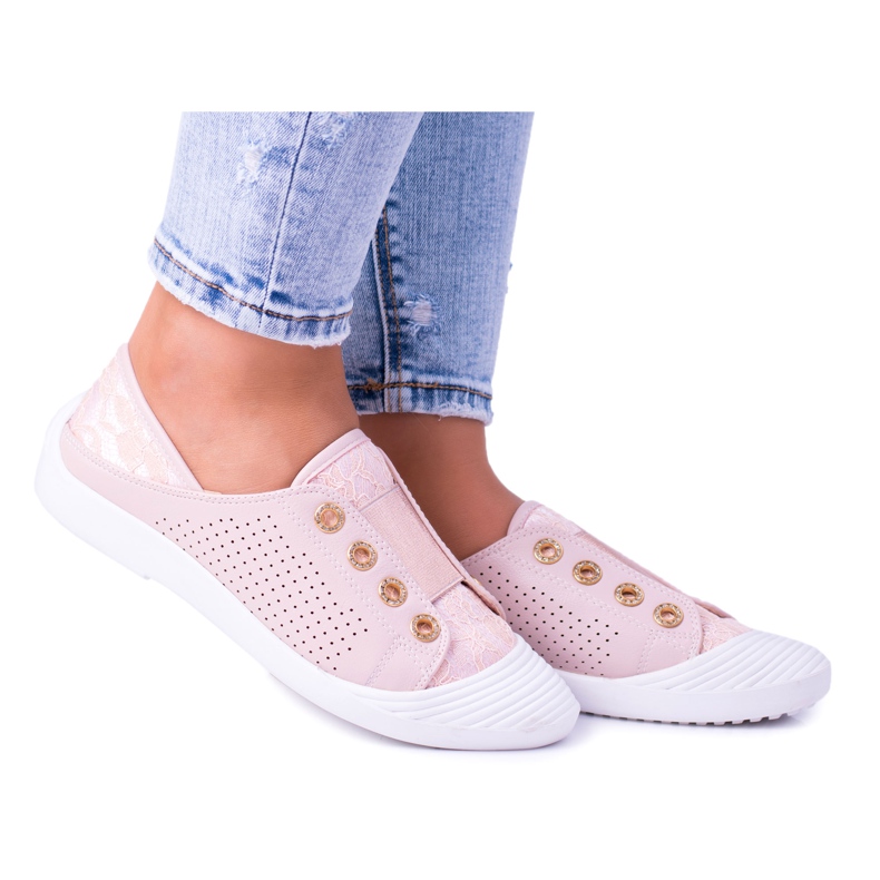 Lu Boo Pink Naisten Slip-on Tennarit Lace Emena vaaleanpunainen