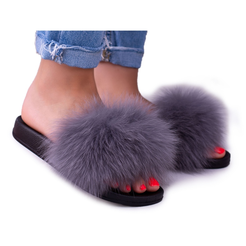 Naisten tohvelit, joissa on luonnollinen turkisharmaa naturis