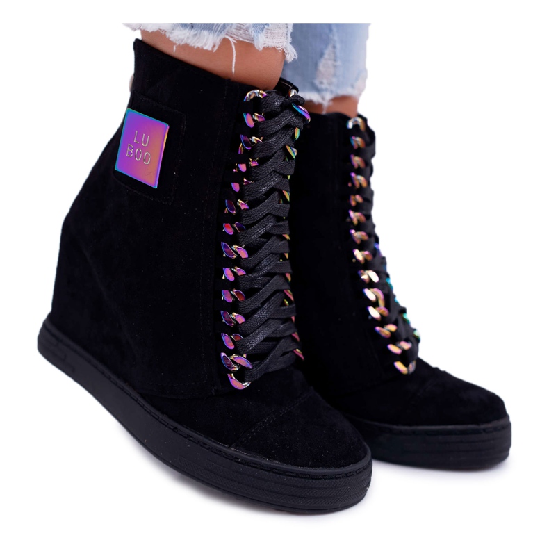 Naisten lenkkarit Lu Boo Black Suede Iridescent Chains Monica musta