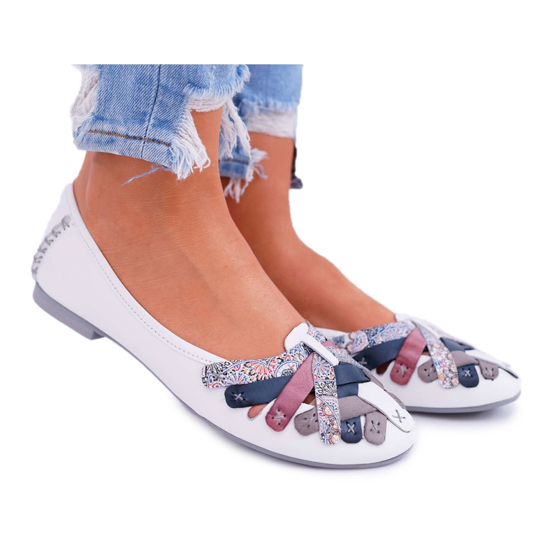 Naisten ballerinat Maciejka Nahka valkoinen 01358