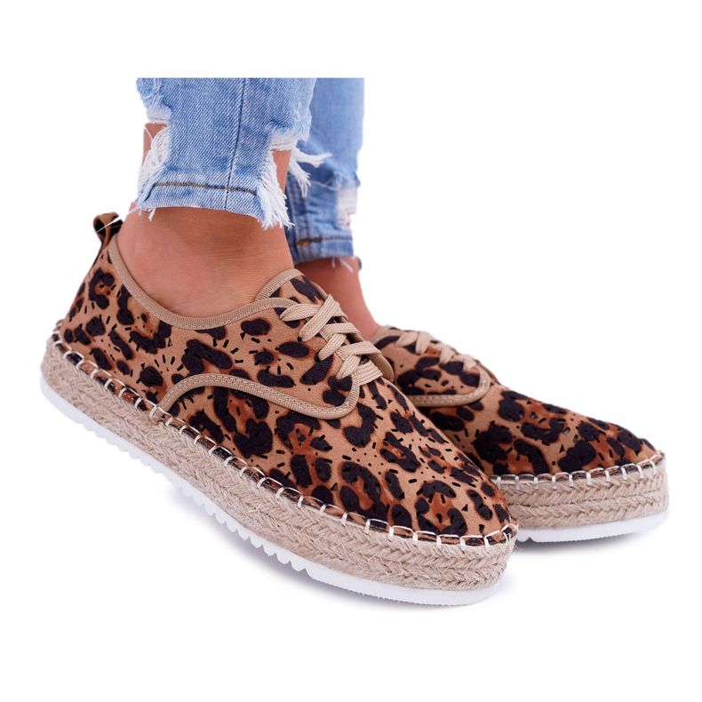 HAN Naisten Espadrillit Nauhakenkä Mokkanahka Leopard MyShoes ruskea