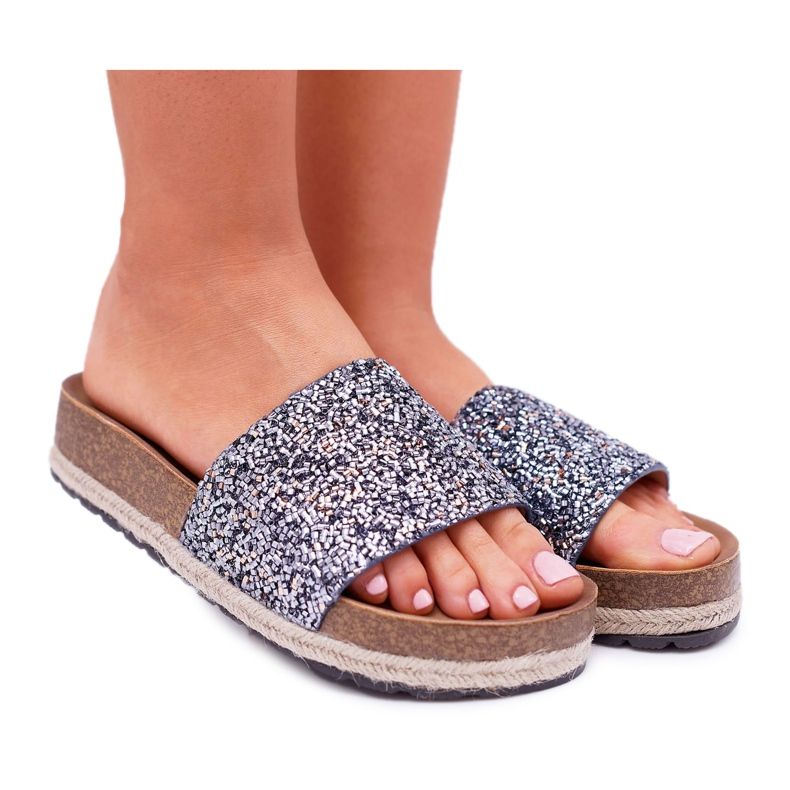 S.Barski Tyylikäs naisten tossut Paksu Jersey -pohja sininen