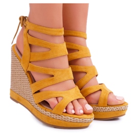 FE1 Naisten sandaalit kiilalla, keltainen merkkijono, Liluena FE1 Naisten sandaalit kiilalla, keltainen merkkijono, Liluena