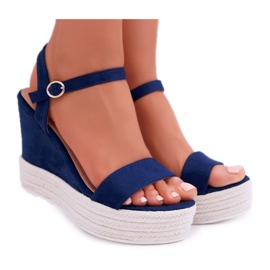 BUGO Naisten sandaalit on Wedge Linen Navy Blue Liviana tummansininen