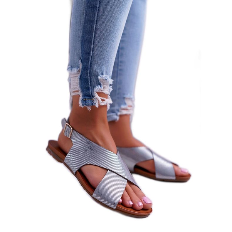 Naisten sandaalit Litteä nahka Laura Messi Hopea 1960 harmaa