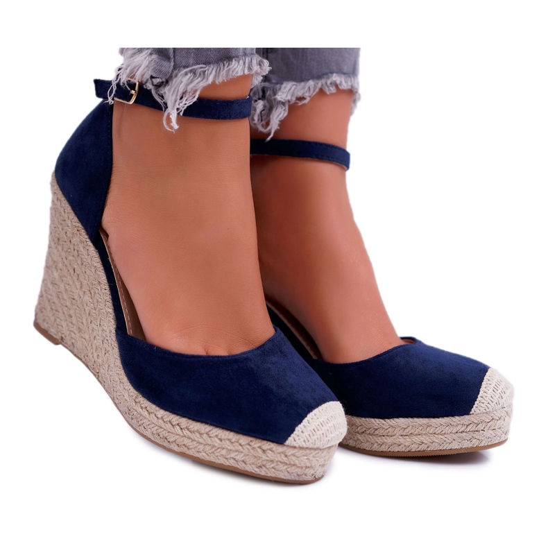 BUGO Naisten sandaalit on Wedge Linen Navy Blue Tammaris laivastonsininen