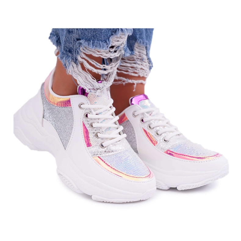 Naisten urheilukengät Paksu Pohja Glitter Valkoinen Ranea harmaa