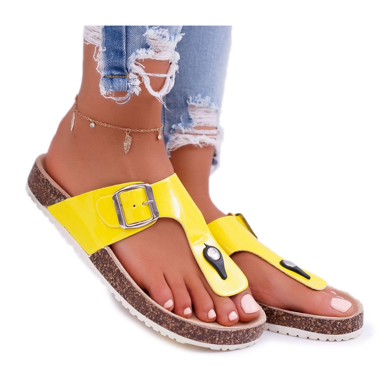 SEA Naisten tossut Varvastossut korkilla, lakattu keltainen paletti