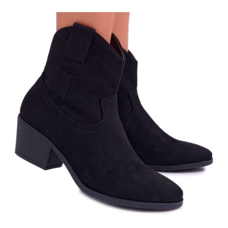 BUGO Naisten saappaat Flat Heel Cowboy Boots Musta Telifa