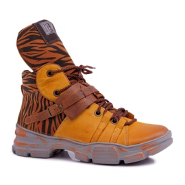 Naisten saappaat Nahka Maciejka Keltainen 04218 ruskea