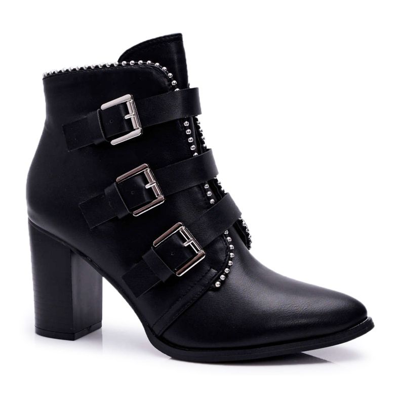 FJ1 Naisten saappaat kantapäällä soljilla Musta Finbas