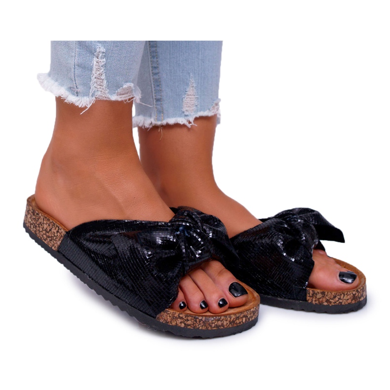 Black Metalics Naisten tossut, joissa on rusetti musta