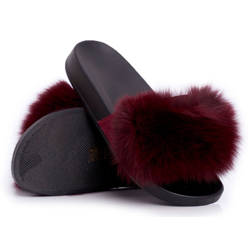 Naisten tossut luonnollisella turkiksella, tummanpunainen Naturis