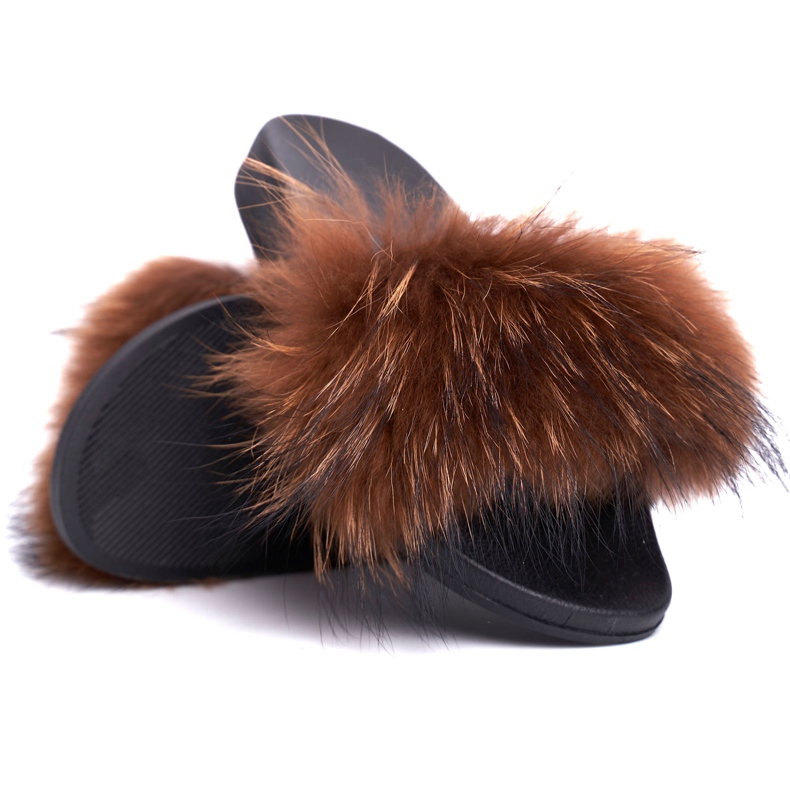 Naisten tohvelit, joissa on luonnonkarvainen ruskea naturis