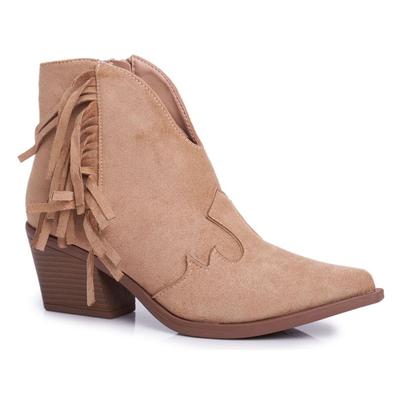 SEA Naisten Saappaat Kantapäässä Fringes Cowboy -saappaat Beige Sibi