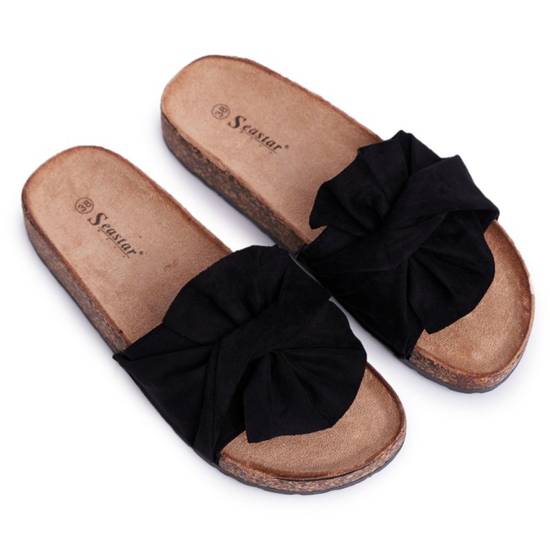 SEA Naisten tohvelit korkkinauhoilla Musta Felis