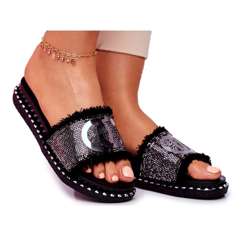 PS1 Black Valley naisten tossut kristalleilla musta