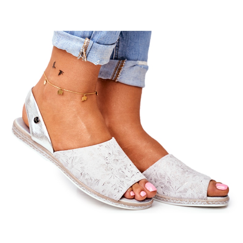 Naisten sandaalit Flat Sergio Leone Silver SK030 harmaa