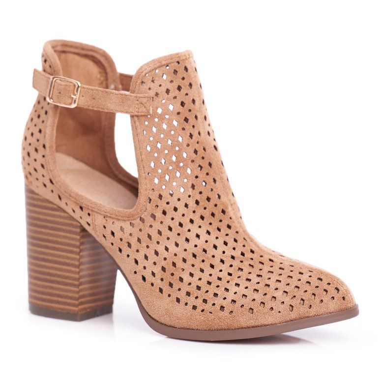 Naisten saappaat kantapäässä Suede Openwork Camel Morrena ruskea